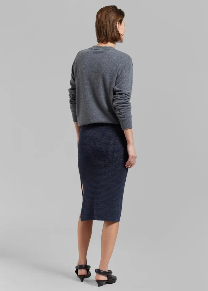 The Frankie Shop Low Classic Side Slit Knit Skirt 8211 Navy Women Clothing