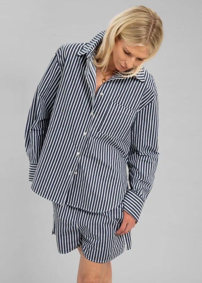 The Frankie Shop Lui Cotton Shirt 8211 Navy Stripe Women Tops