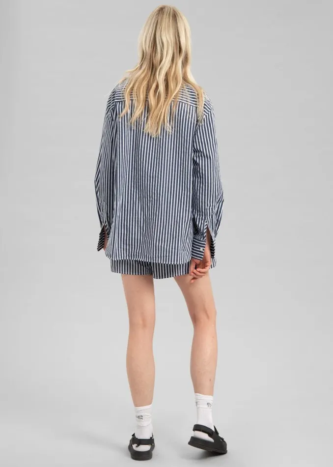 The Frankie Shop Lui Cotton Shirt 8211 Navy Stripe Women Tops