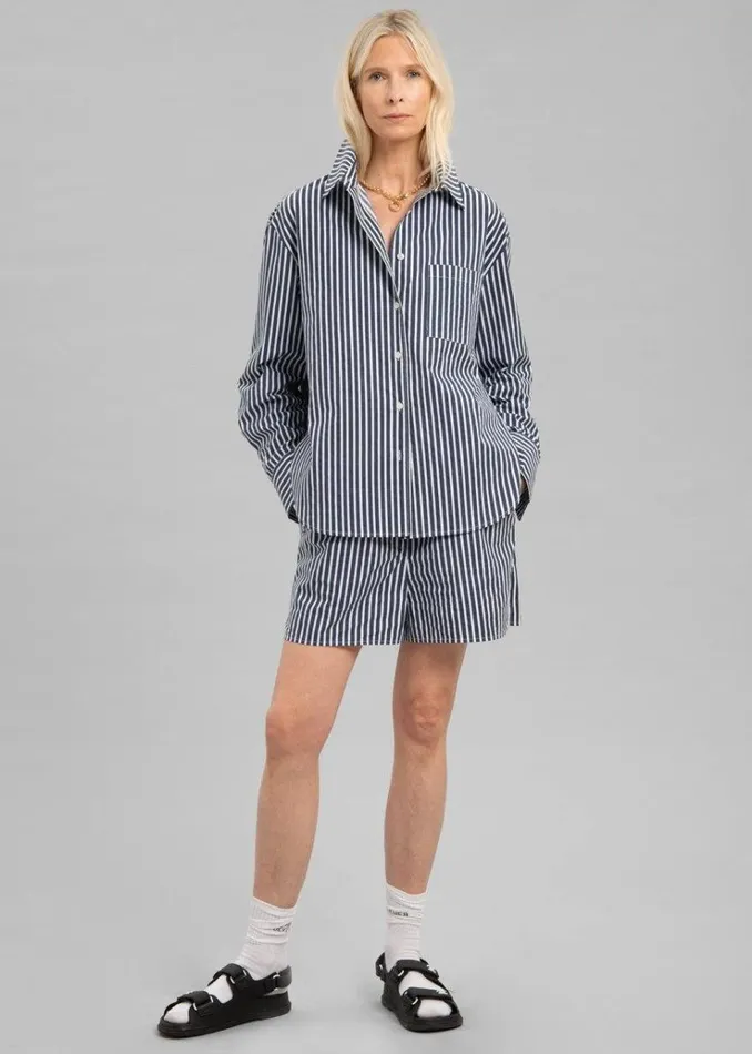 The Frankie Shop Lui Cotton Shirt 8211 Navy Stripe Women Tops