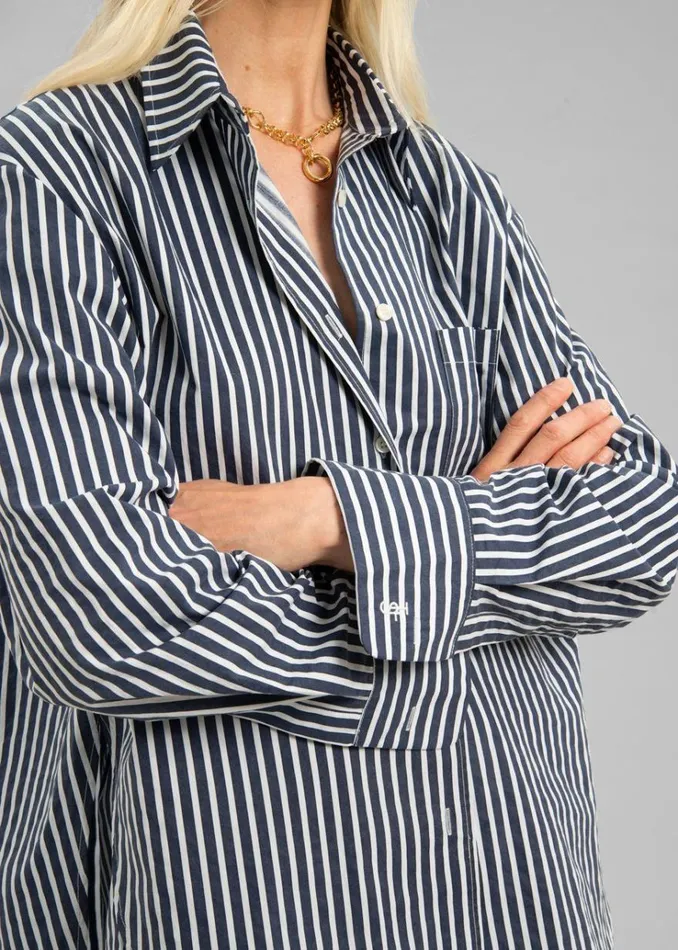 The Frankie Shop Lui Cotton Shirt 8211 Navy Stripe Women Tops