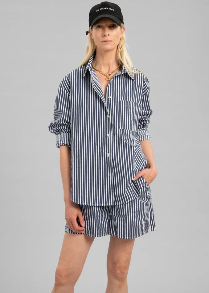 The Frankie Shop Lui Cotton Shirt 8211 Navy Stripe Women Tops