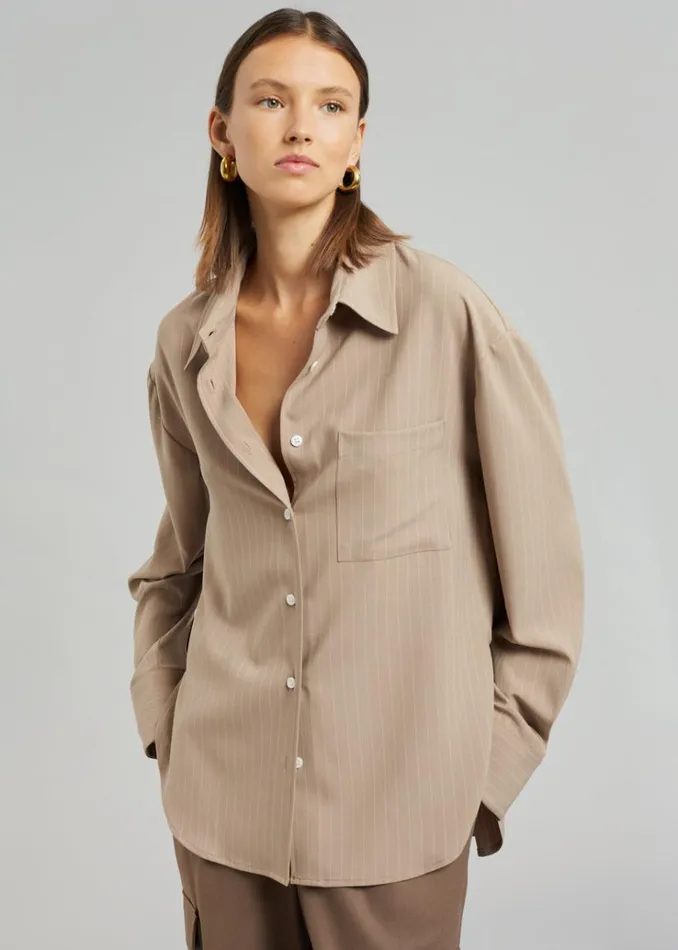 The Frankie Shop Lui Fluid Pinstripe Shirt 8211 Camel Women Clothing