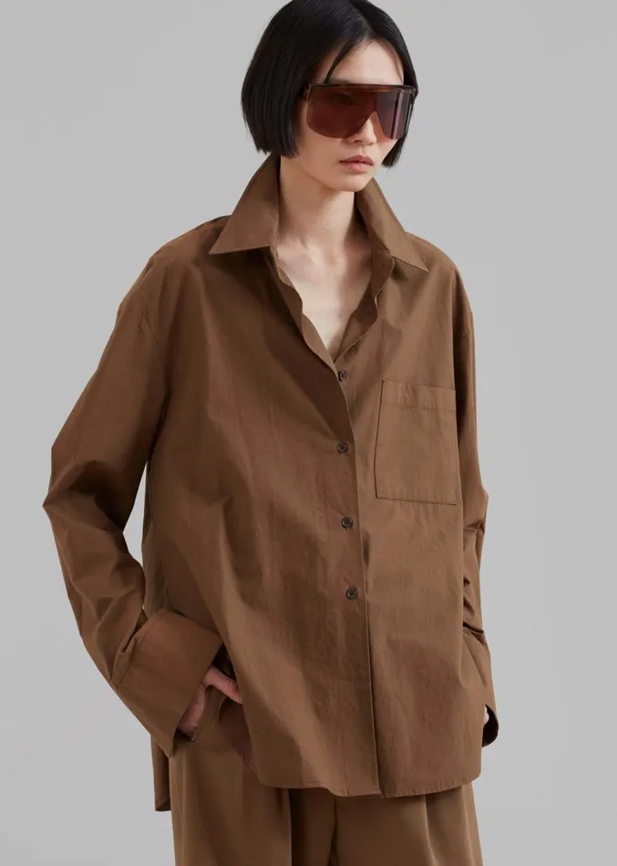 The Frankie Shop Lui Organic Cotton Shirt 8211 Chocolate Women Clothing