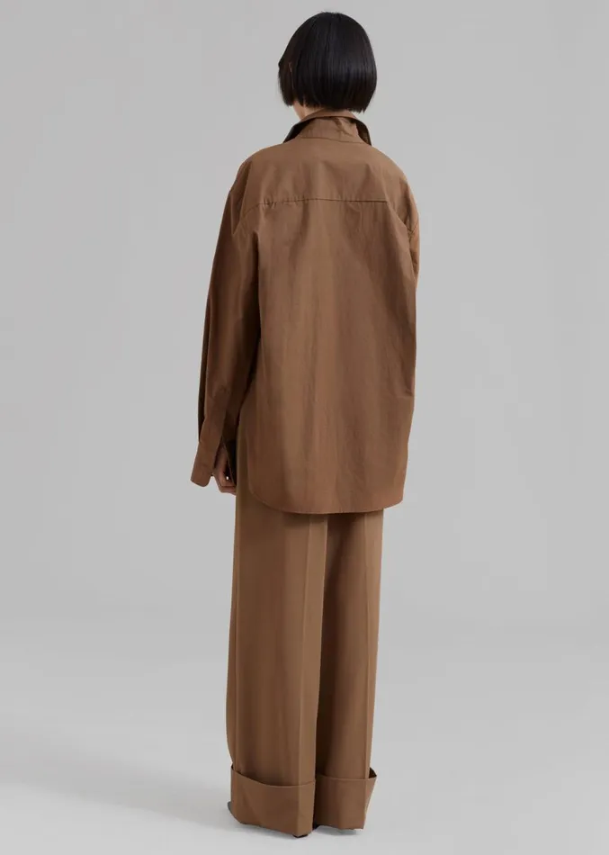 The Frankie Shop Lui Organic Cotton Shirt 8211 Chocolate Women Clothing