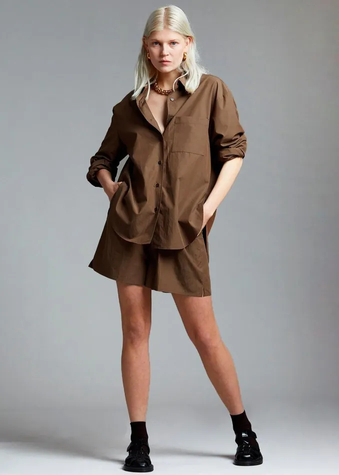 The Frankie Shop Lui Organic Cotton Shirt 8211 Chocolate Women Clothing