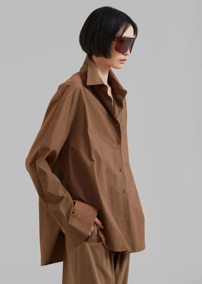 The Frankie Shop Lui Organic Cotton Shirt 8211 Chocolate Women Clothing