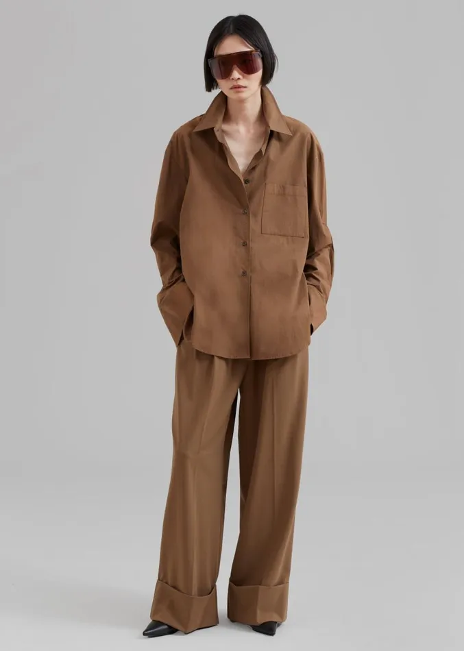 The Frankie Shop Lui Organic Cotton Shirt 8211 Chocolate Women Clothing
