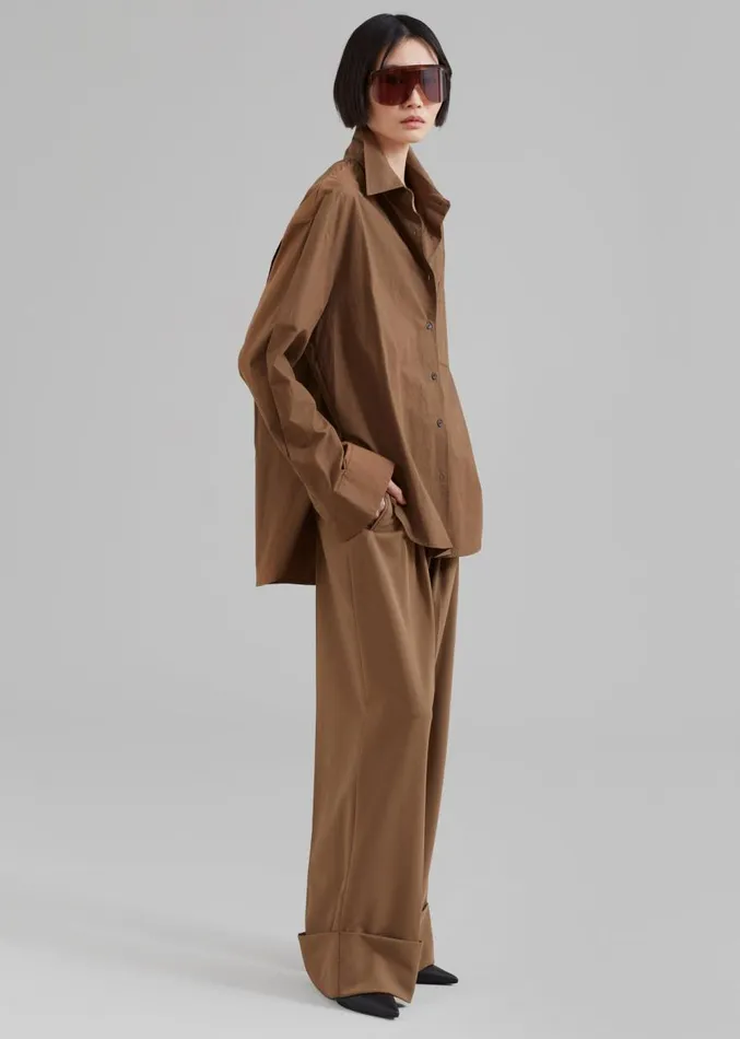 The Frankie Shop Lui Organic Cotton Shirt 8211 Chocolate Women Clothing