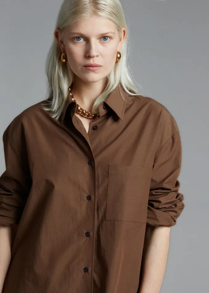 The Frankie Shop Lui Organic Cotton Shirt 8211 Chocolate Women Clothing