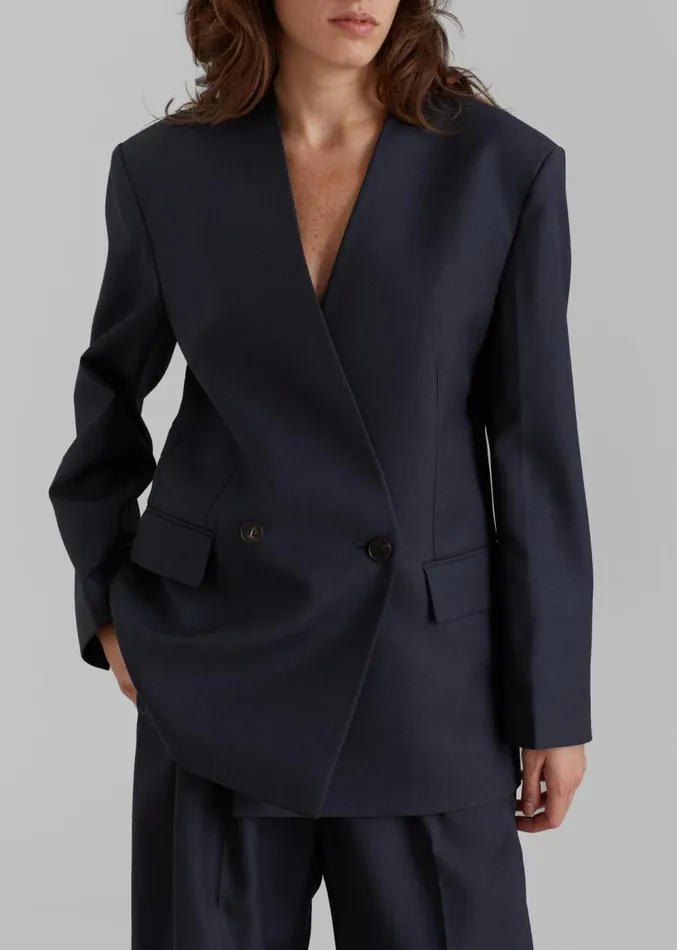 The Frankie Shop Lyxe Collarless Blazer 8211 Charcoal Women Clothing
