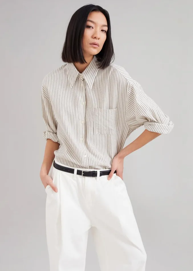 The Frankie Shop Madelen Shirt 8211 Charcoal Stripe Women Clothing