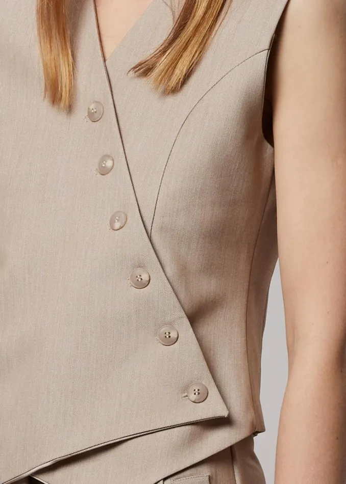 The Frankie Shop Maesa Cross Vest 8211 Taupe Melange Women Outerwear