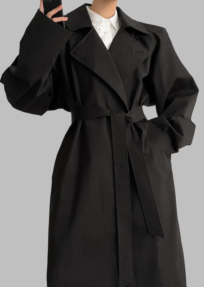 The Frankie Shop Marisol Box Shoulder Trench 8211 Black Women Clothing
