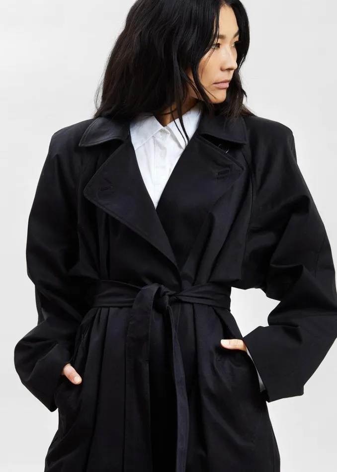 The Frankie Shop Marisol Box Shoulder Trench 8211 Black Women Clothing