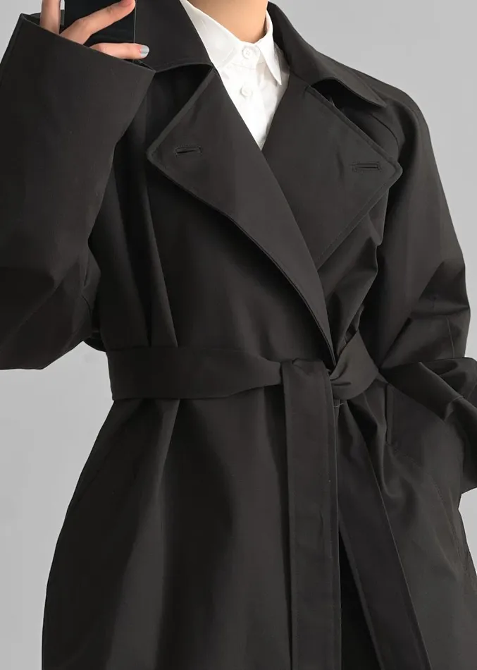 The Frankie Shop Marisol Box Shoulder Trench 8211 Black Women Clothing