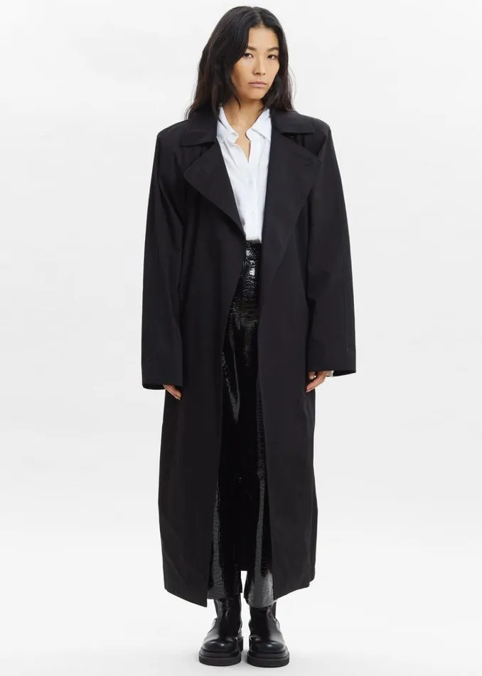 The Frankie Shop Marisol Box Shoulder Trench 8211 Black Women Clothing