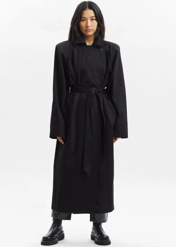The Frankie Shop Marisol Box Shoulder Trench 8211 Black Women Clothing