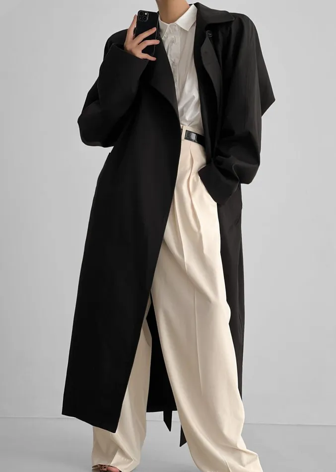 The Frankie Shop Marisol Box Shoulder Trench 8211 Black Women Clothing