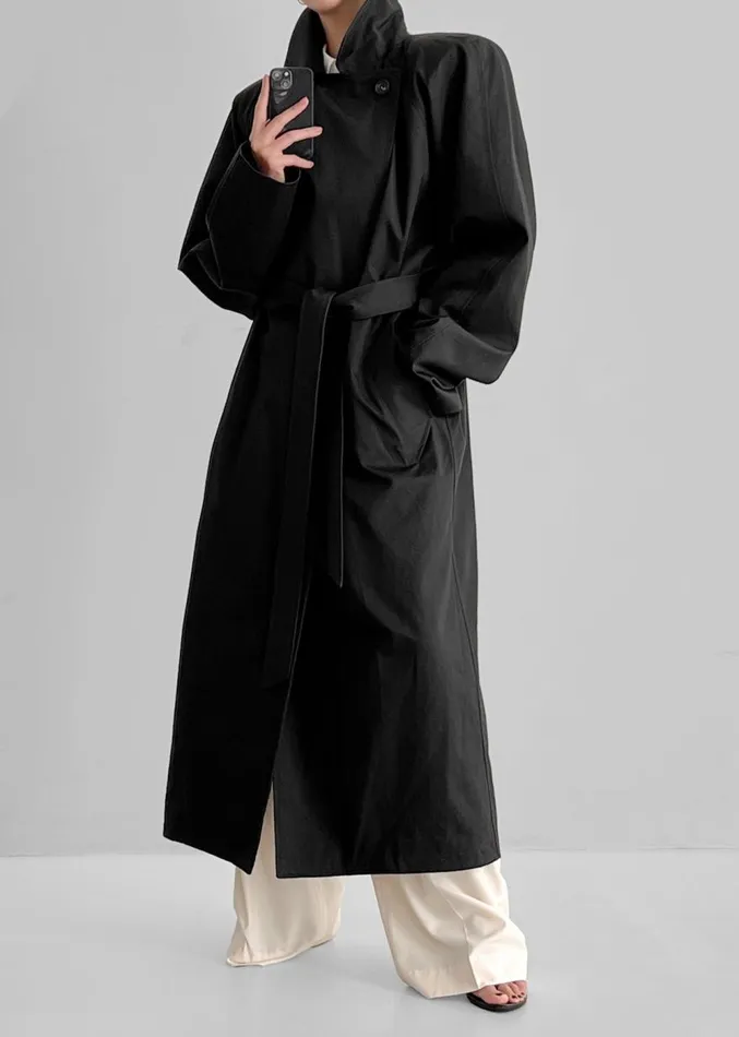 The Frankie Shop Marisol Box Shoulder Trench 8211 Black Women Clothing