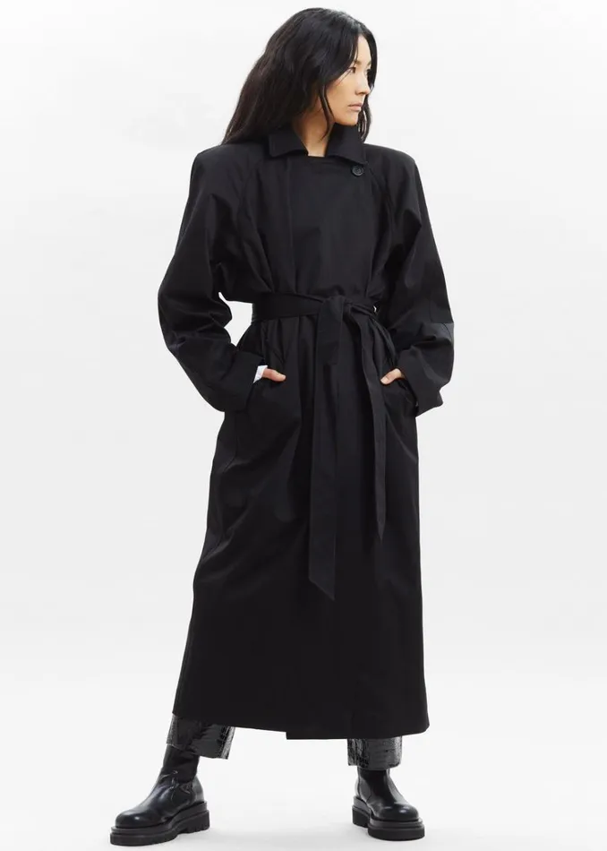 The Frankie Shop Marisol Box Shoulder Trench 8211 Black Women Clothing