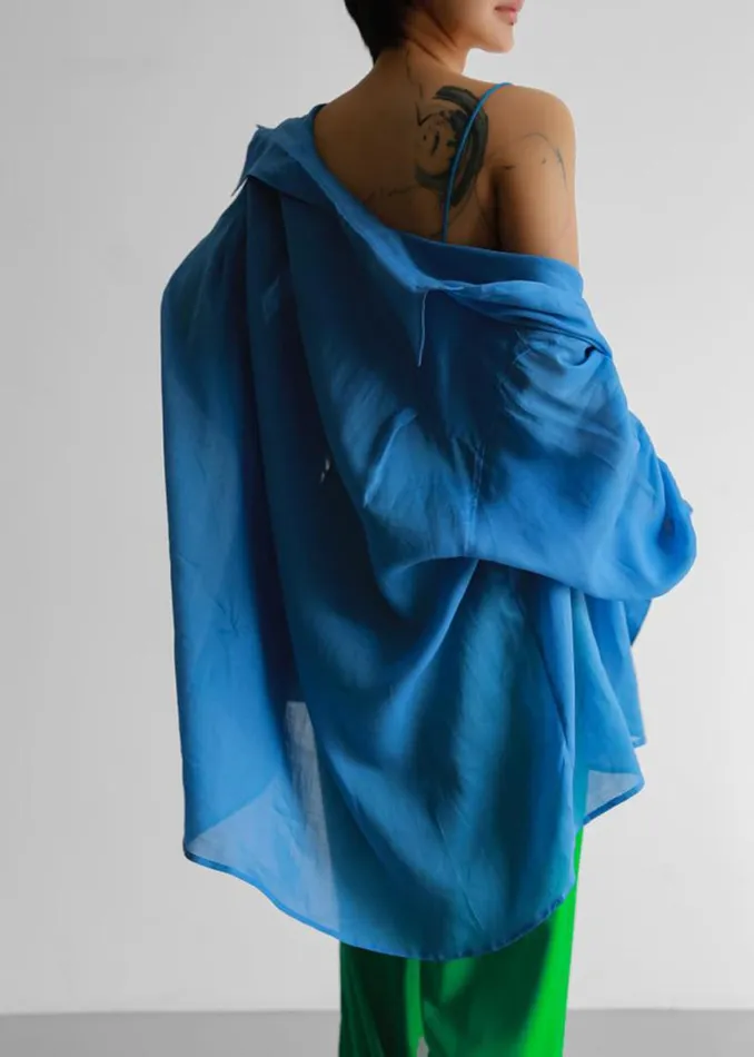 The Frankie Shop Marlow Oversized Linen Shirt 8211 Blue Women Clothing