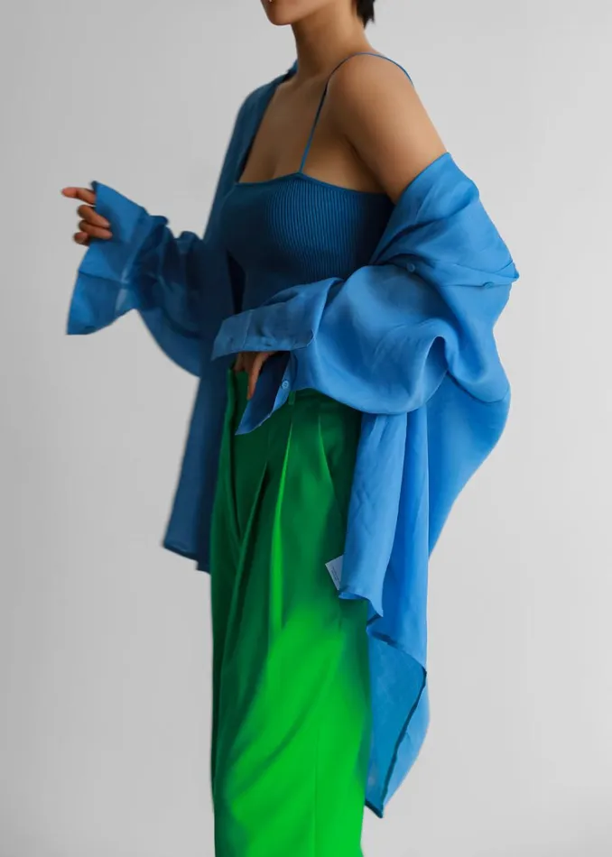 The Frankie Shop Marlow Oversized Linen Shirt 8211 Blue Women Clothing