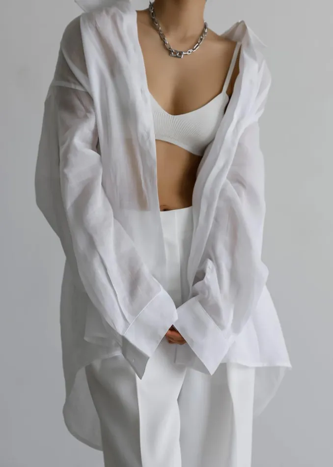 The Frankie Shop Marlow Oversized Linen Shirt 8211 White Women Tops