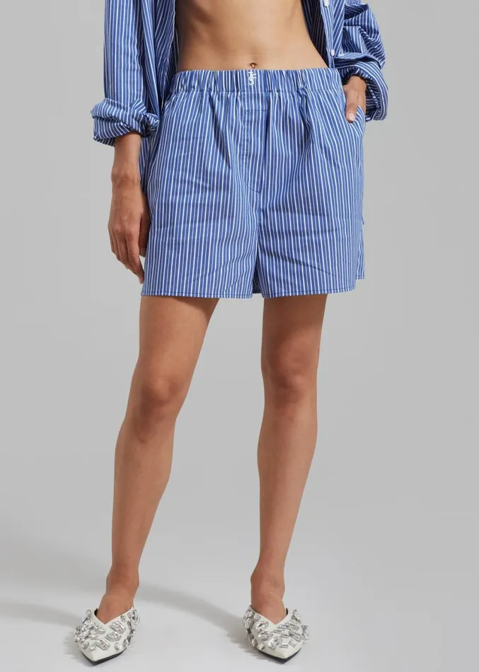 The Frankie Shop Mirca Boxer Shorts 8211 Blue Multi Stripe Women Clothing