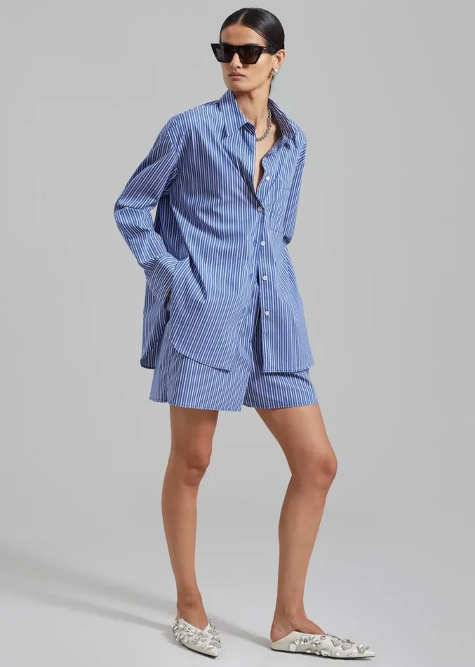 The Frankie Shop Mirca Boxer Shorts 8211 Blue Multi Stripe Women Clothing