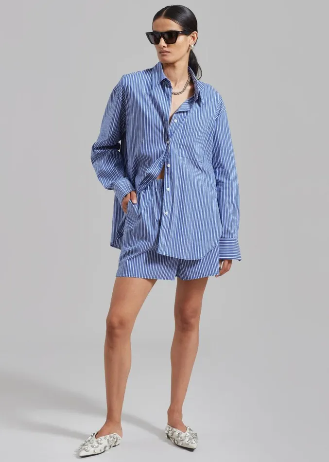 The Frankie Shop Mirca Boxer Shorts 8211 Blue Multi Stripe Women Clothing