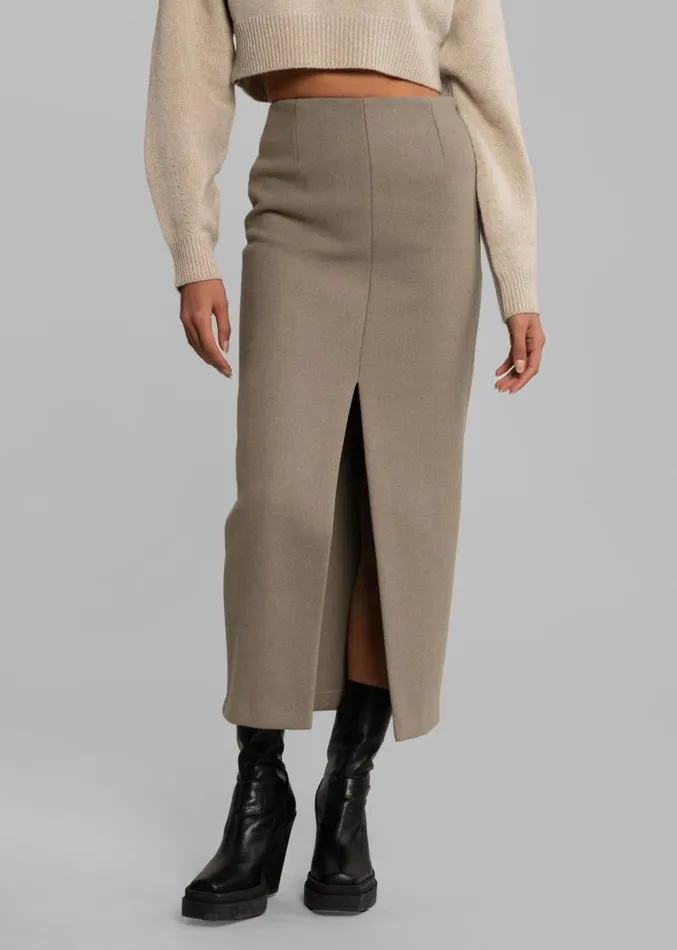 The Frankie Shop Neasi WoolBlend Pencil Skirt 8211 Taupe Women Clothing