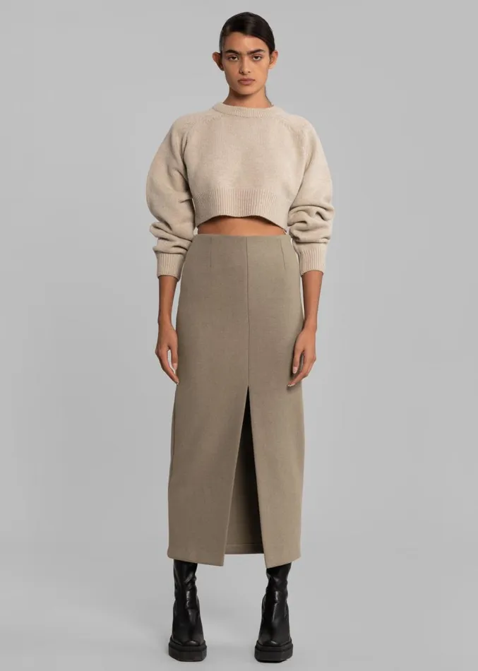 The Frankie Shop Neasi WoolBlend Pencil Skirt 8211 Taupe Women Clothing