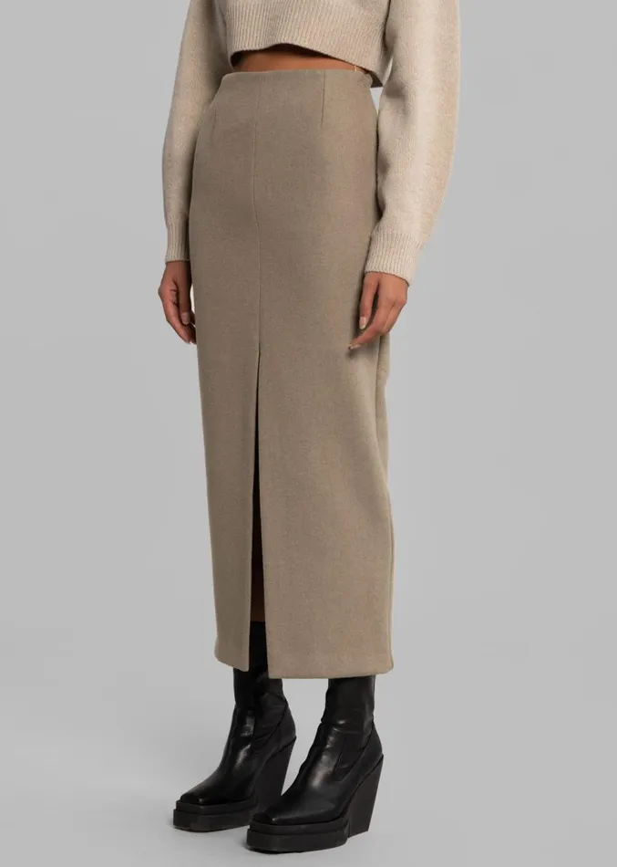 The Frankie Shop Neasi WoolBlend Pencil Skirt 8211 Taupe Women Clothing