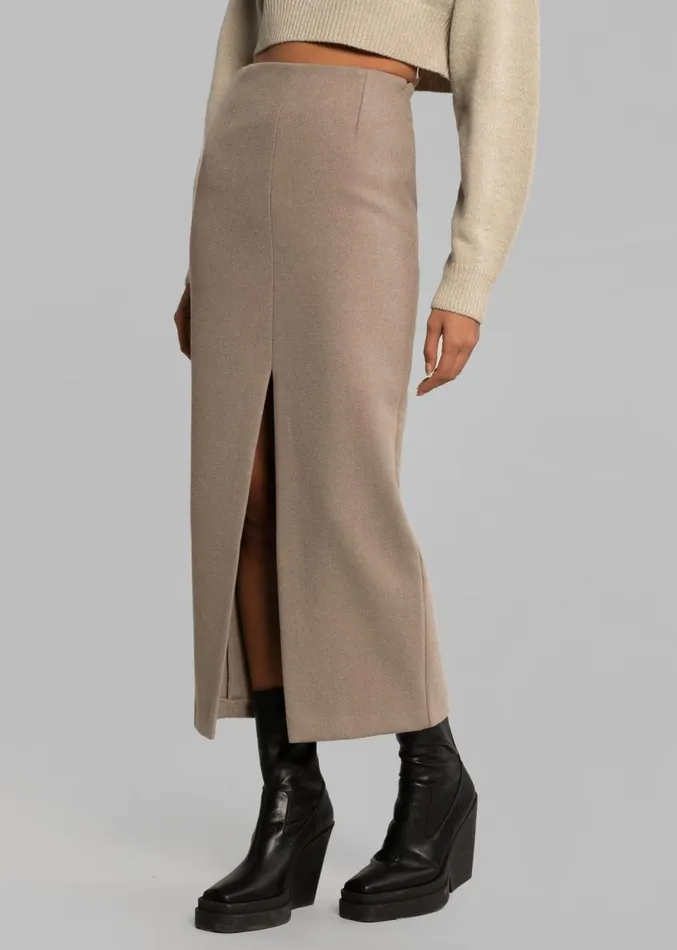 The Frankie Shop Neasi WoolBlend Pencil Skirt 8211 Taupe Women Clothing