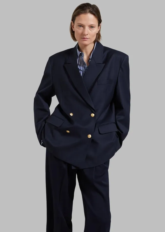 The Frankie Shop Oline Double Breasted Blazer 8211 Dark Navy Women Clothing