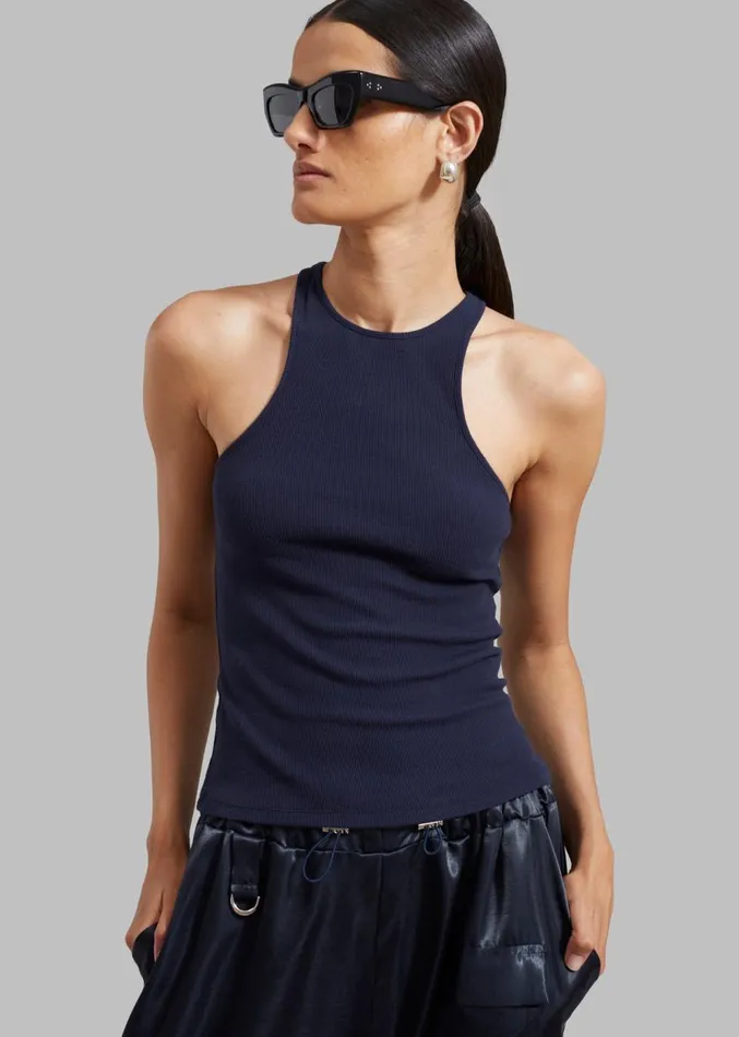 The Frankie Shop Ophelia Rib Tank Top 8211 Navy Women Tops