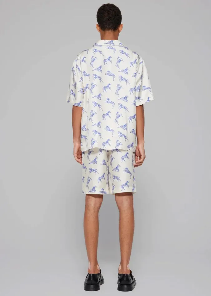 The Frankie Shop Rhe Silk Ballpoint Horse Shorts 8211 Horse Print Ballpoint Blue Men Clothing