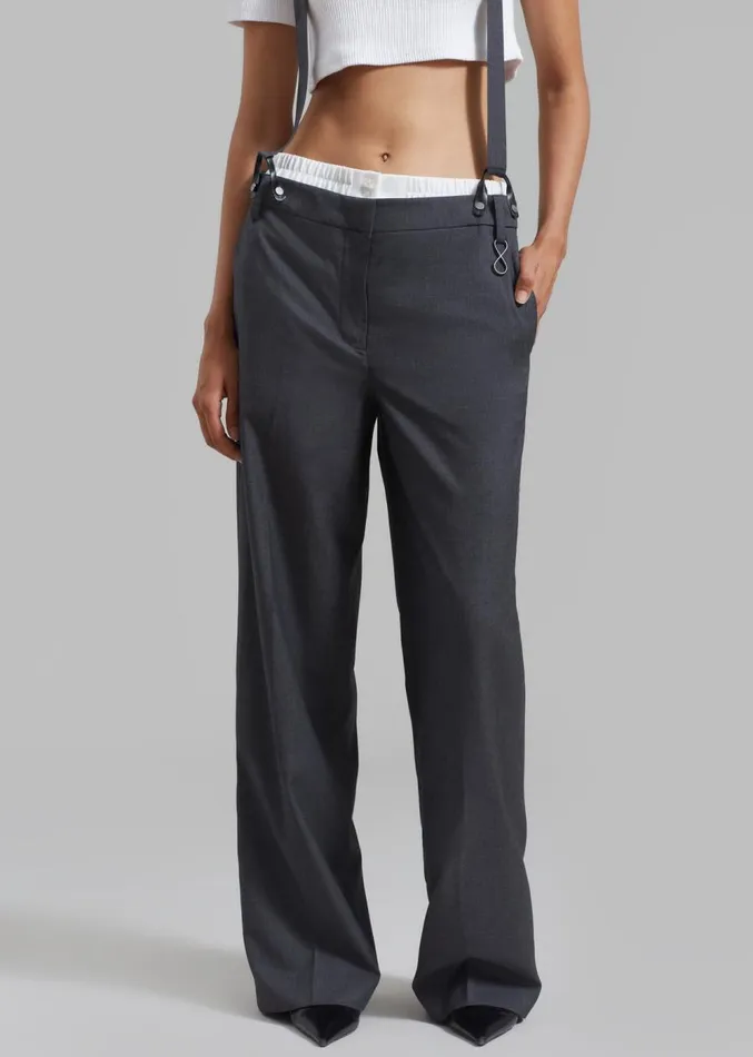 The Frankie Shop REMAIN Suspender Trousers 8211 Castlerock Women Bottoms