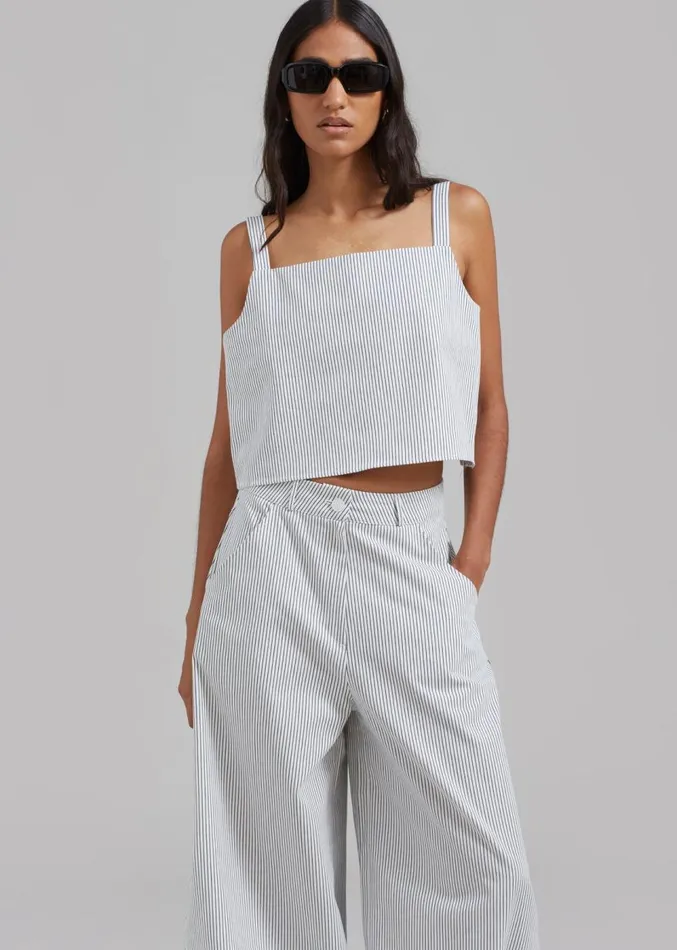 The Frankie Shop Rosalind Wide Leg Trousers 8211 Blue Stripe Women Bottoms