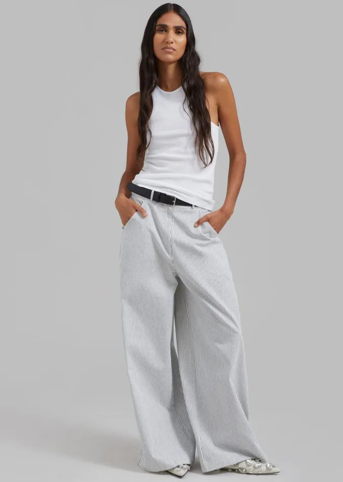 The Frankie Shop Rosalind Wide Leg Trousers 8211 Blue Stripe Women Bottoms