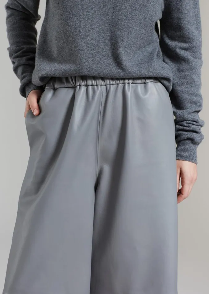 The Frankie Shop Sydney Wide Leather Pants 8211 Grey Women Clothing