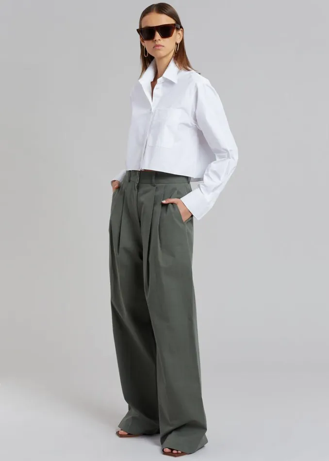 The Frankie Shop Tansy Cotton Pants 8211 Olive Women Clothing
