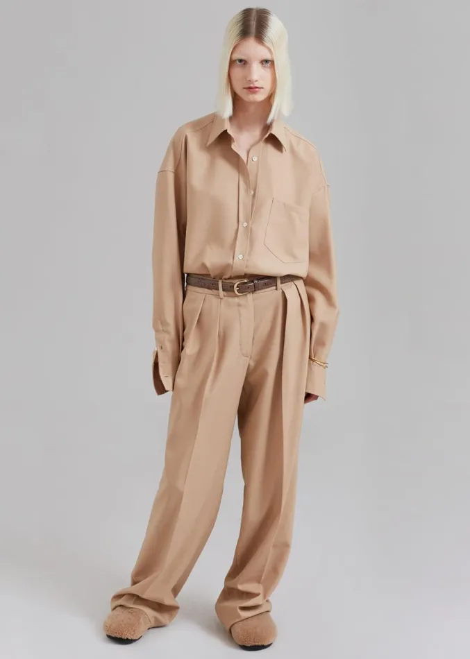 The Frankie Shop Tansy Pleated Twill Trousers 8211 Camel Women Clothing