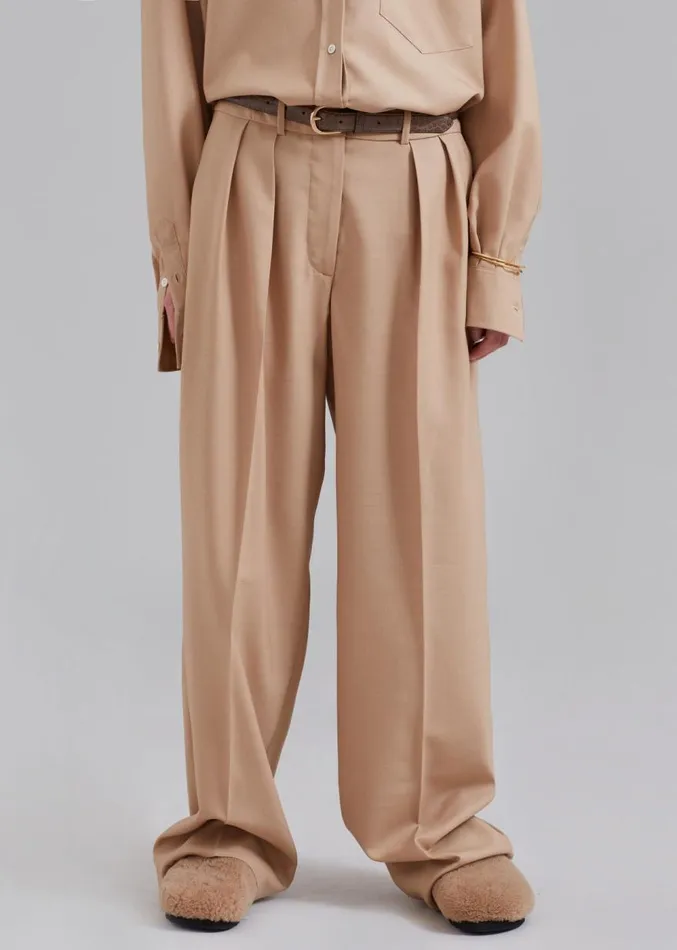The Frankie Shop Tansy Pleated Twill Trousers 8211 Camel Women Clothing