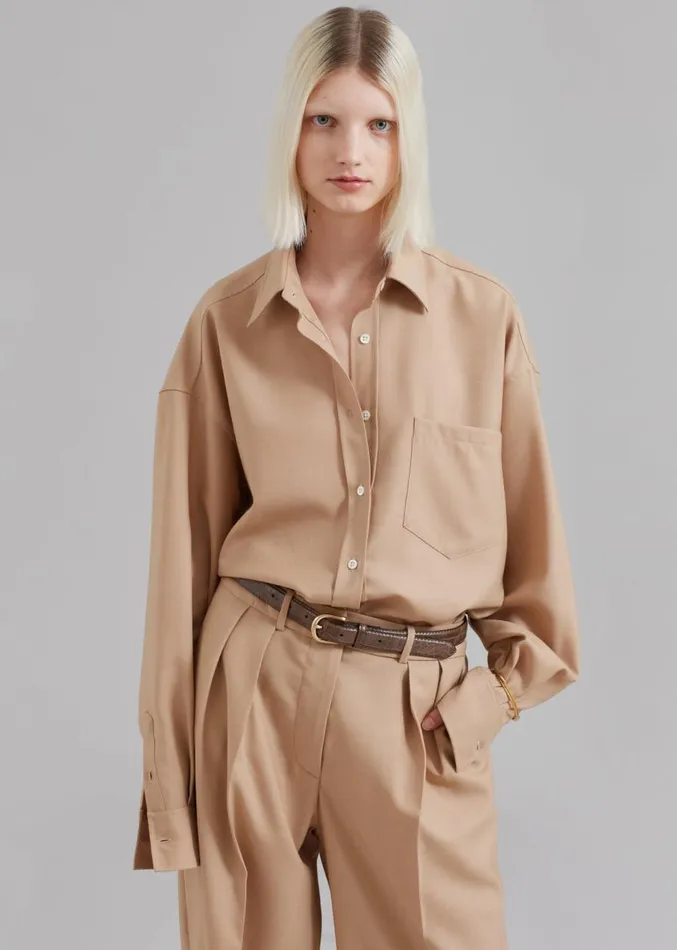 The Frankie Shop Tansy Pleated Twill Trousers 8211 Camel Women Clothing