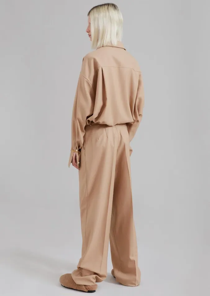 The Frankie Shop Tansy Pleated Twill Trousers 8211 Camel Women Clothing