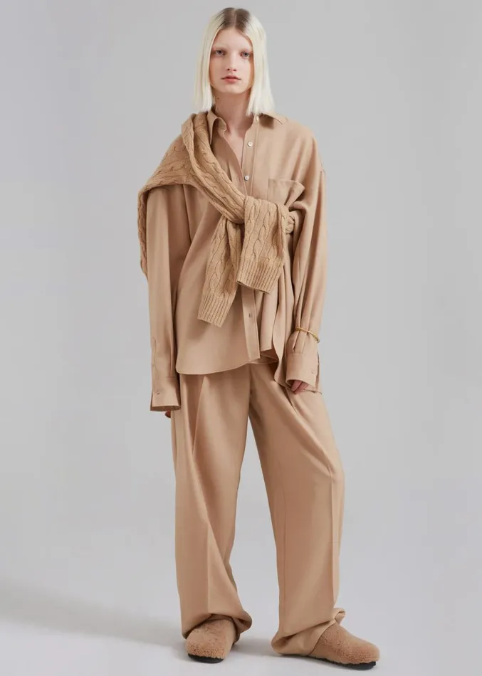 The Frankie Shop Tansy Pleated Twill Trousers 8211 Camel Women Clothing