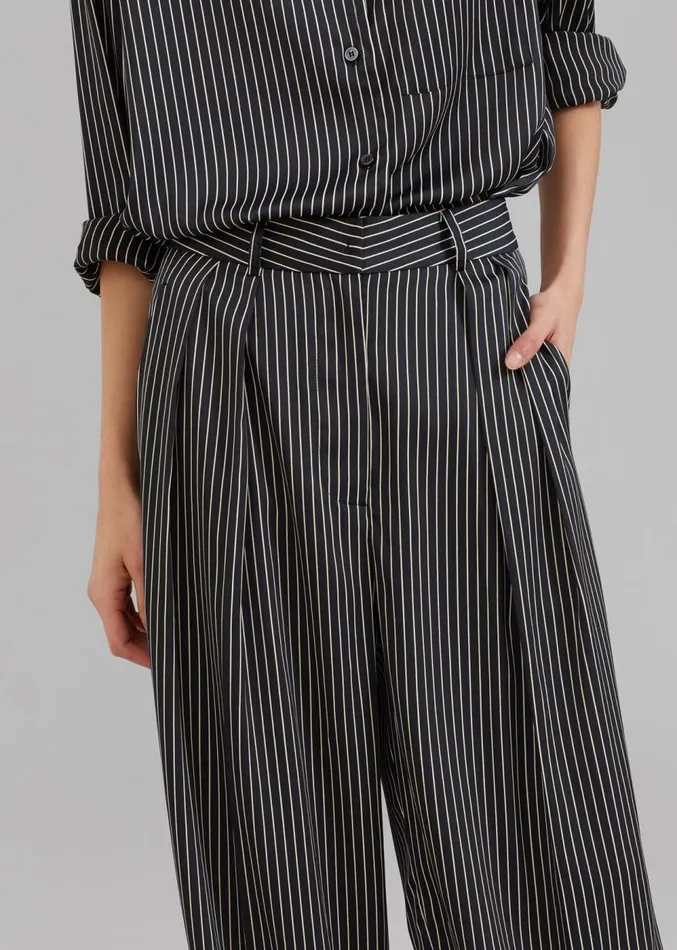 The Frankie Shop Tansy Satin Pants 8211 Black Pinstripe Women Clothing