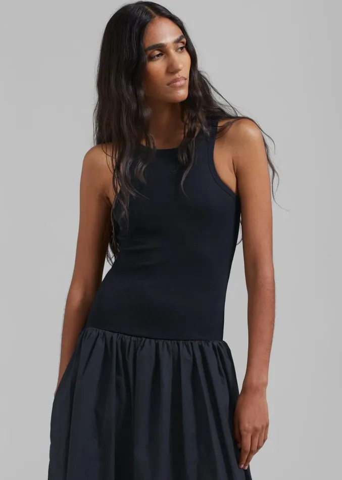 The Frankie Shop Violette Ballerina Maxi Dress 8211 Navy Women Clothing